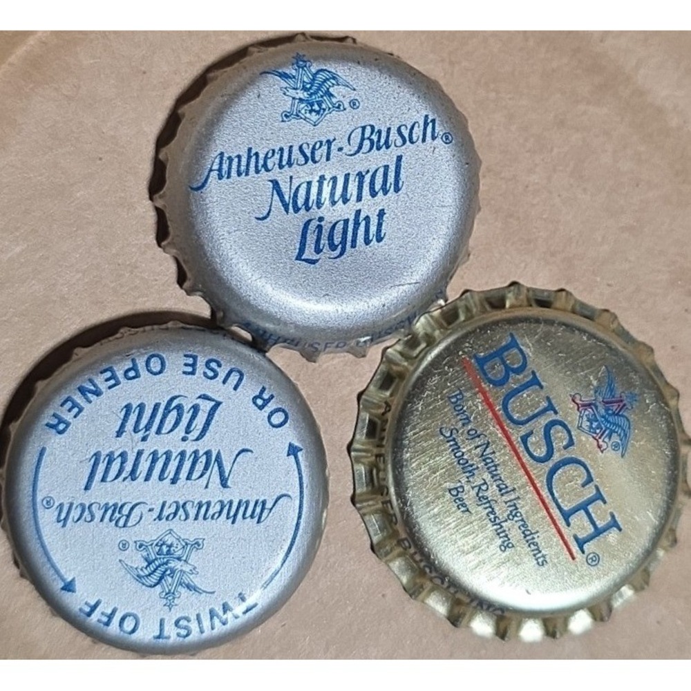 Vintage Anheuser-Busch Bottle Caps Natural Light & Busch Beer Metal Crown Caps